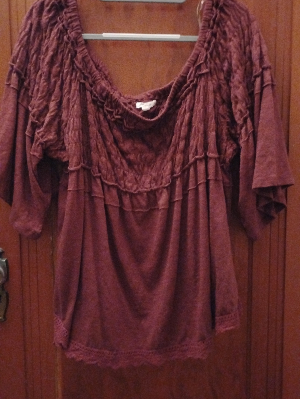 Women’s Ruffled Scoop Neck Top - Deep Burgundy Maurices 3X